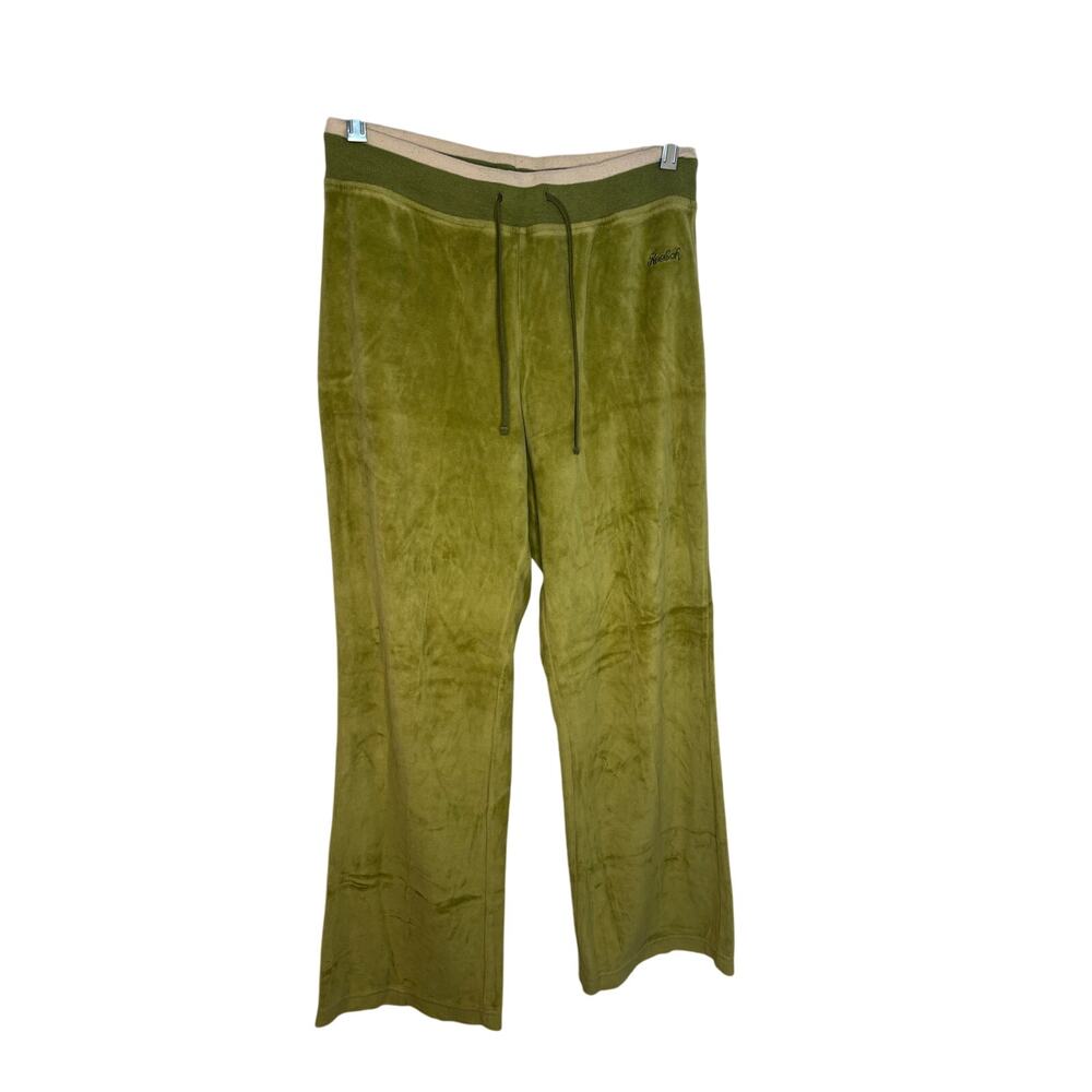 Reebok Green Velour Track Pants Y2K Retro Wide Leg Lounge Sweatpants Size S